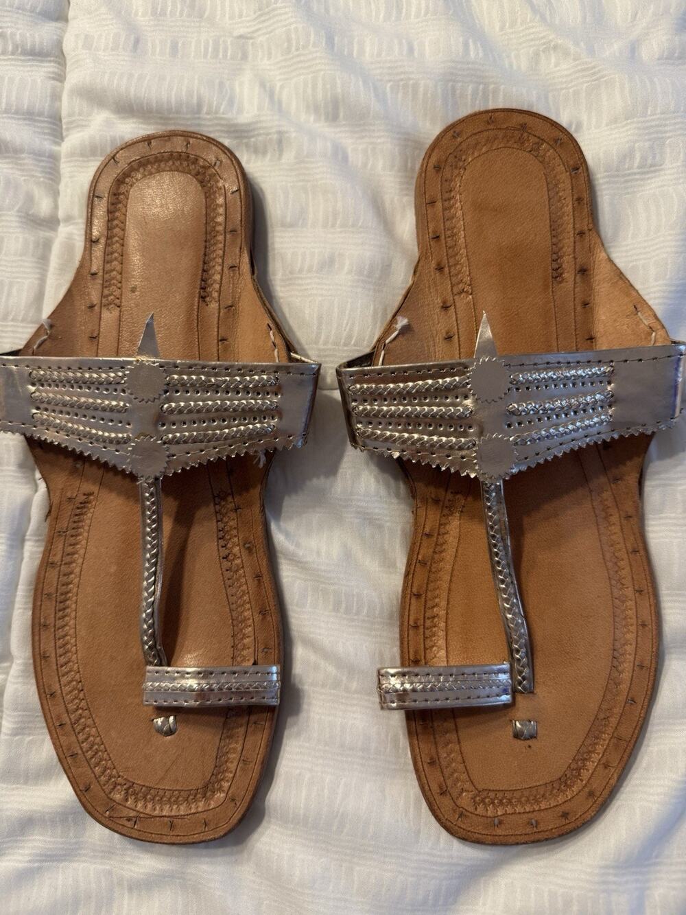 Kolhapuri Women's Leather Chappal Flats Sandals Indian Metallic Rose Gold Size 7